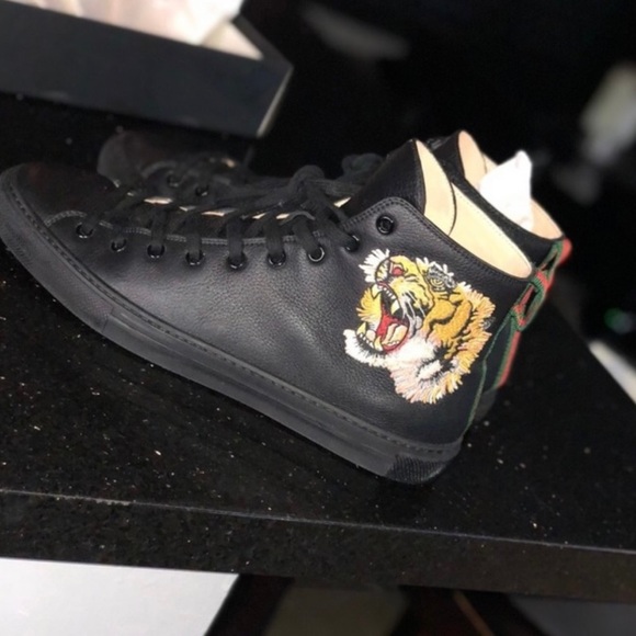 Black Gucci Leather High-Tops- Tiger - Picture 3 of 5